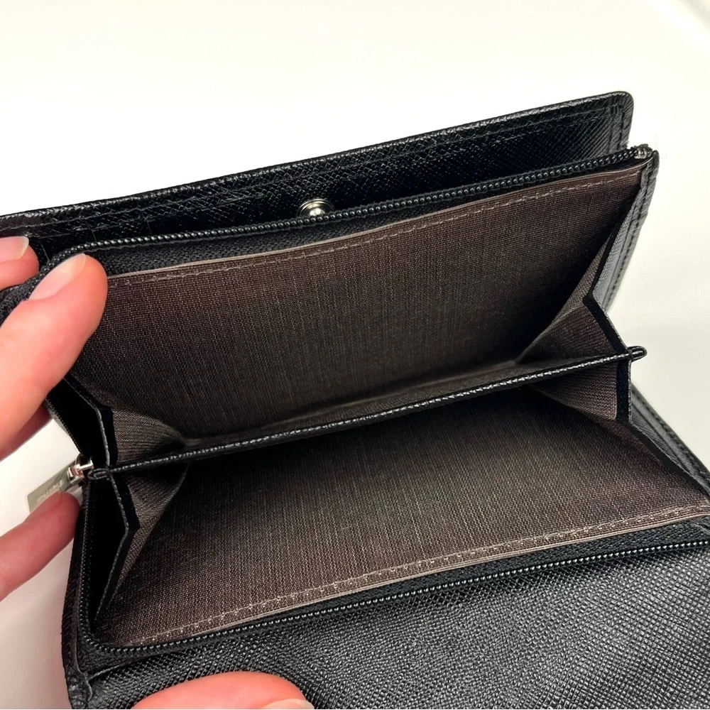 Burberry Nova Check Embossed Leather Trifold Wallet Black